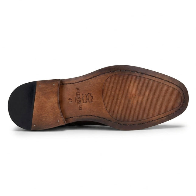 Justin Reess Men's Polished Black Leather Cap Toe Derby Shoes - Everett