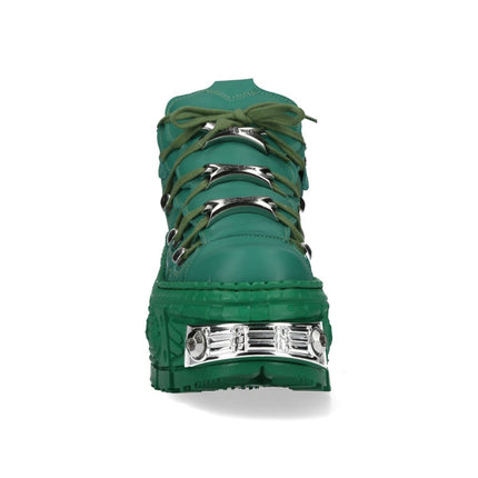 New Rock M-106Wall-C29 Metallic Green Leather Gothic Ankle Boots