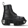 New Rock Metallic Black Leather Boots-WALL083C-S4