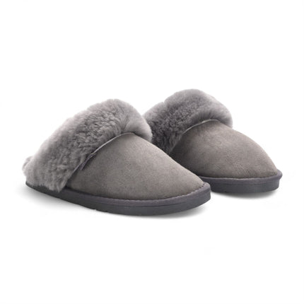 Women's Genuine Sheepskin Grey Suede Mule Winter Slippers - Luna