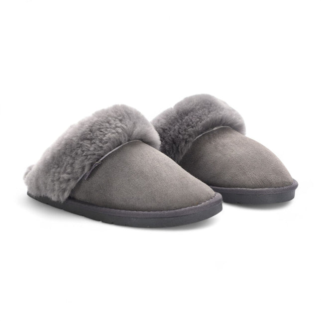 Women's Genuine Sheepskin Grey Suede Mule Winter Slippers - Luna