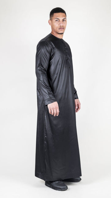 Men's Black Thobe Robe Satin Emirati Islamic Jubba Eid Slim Fit