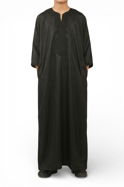 Kids Boys Black Moroccan Thobe Robe Djellaba Gandoura Eid Jubba- K-GG008