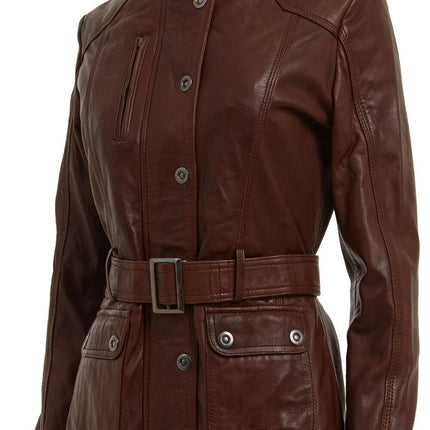 Womens Military Style Leather Biker Jacket-Phoenix