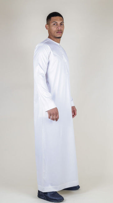 Men's White Thobe Robe Satin Emirati Islamic Jubba Eid Regular Fit