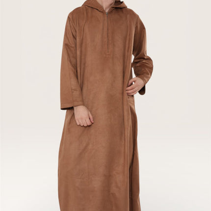 Men's Hooded Eid Camel Brown Moroccan Jubba Robe Ramadan Eid Thobe - HM12