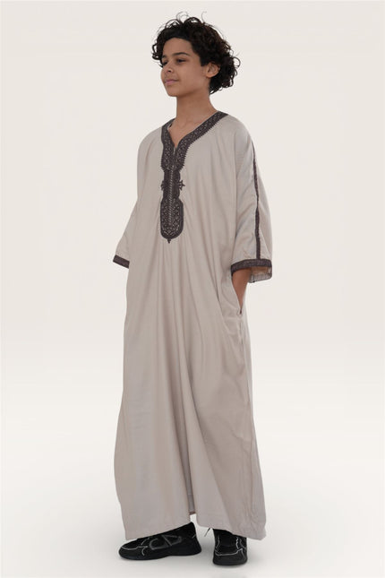 Kids Boys Salmon Burgundy Moroccan Thobe Robe Djellaba Gandoura Eid Jubba- K-HM66