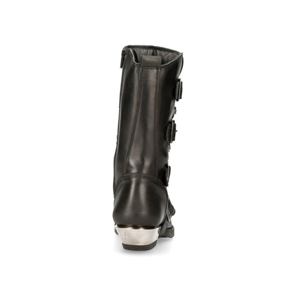 New Rock Black Leather Cowboy Buckle Boots- M-7993-S1