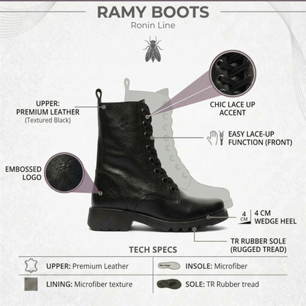 Fly London Womens Black Leather Lace-Up Heeled Ankle Boots - RAMY488
