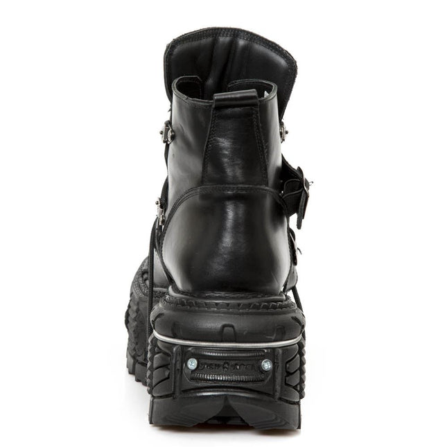 New Rock M-Tank007-S1 Black Leather Gothic Combat Platform Ankle Boots