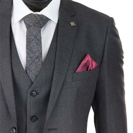 Mens 3 Piece Charcoal Grey Classic Stitch Retro Suit