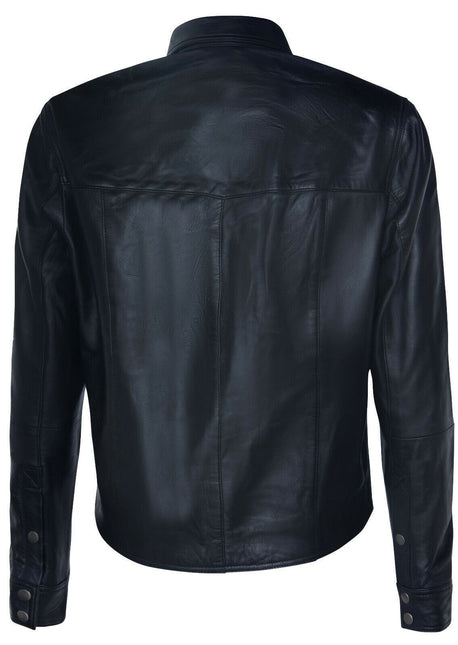 Mens Retro Leather Shirt Jeans Jacket-Beijing