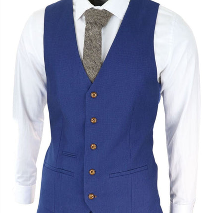 Mens 3 Piece Royal Blue Birdseye Classic Suit