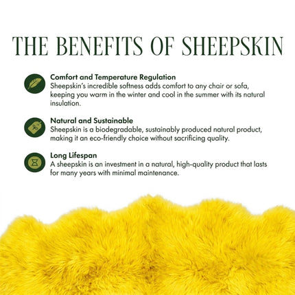 Genuine Bright Yellow Sheepskin Natural Silky Soft Fluffy Real Wool Rug