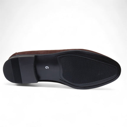 Men's Brown Suede Loafers with Gold Buckle Slip-On Dress Shoes