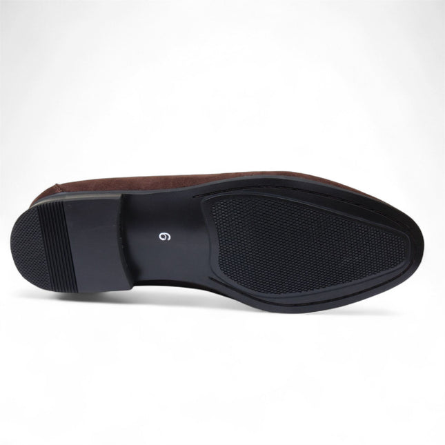 Men's Brown Suede Loafers with Gold Buckle Slip-On Dress Shoes