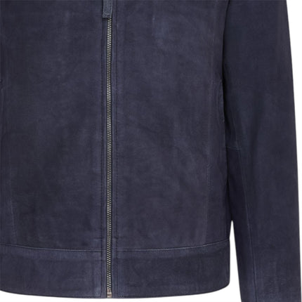 Mens Navy Goat Suede Leather Harrington Biker Jacket - Berlin
