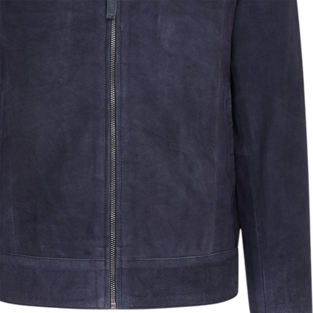 Mens Navy Goat Suede Leather Harrington Biker Jacket - Berlin