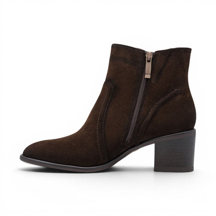 Tamaris Women's Mocca Brown Suede Leather Heeled Ankle Boots - 25313-47