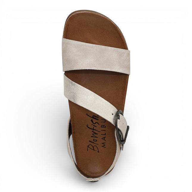 Blowfish Malibu Women's Cloud Silver Footbed Strappy Flat Sandals - Lance