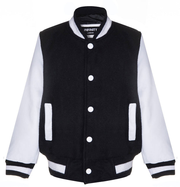 Kids Varsity Bomber Jacket with Real Leather Sleeves