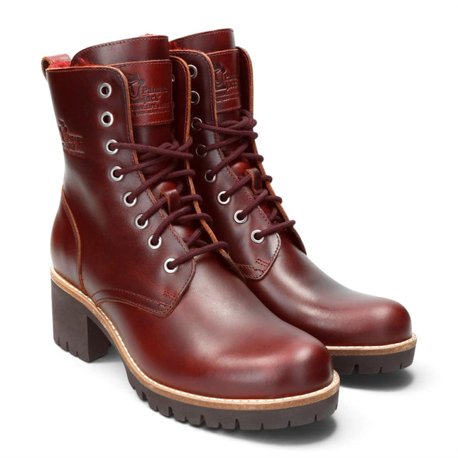 Panama Jack Women's Burgundy Leather Waterproof Warm Lace-Up Boots - Padma B25