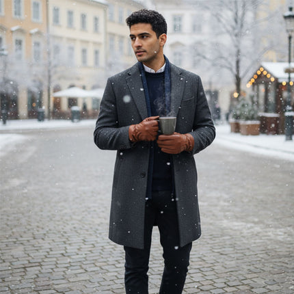 Men’s Tan Brown Italian Leather Warm Wool Lining Winter Gloves - M-LGV-305