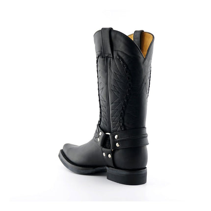 Grinders Mens Black Leather Cowboy Boot - Galveston