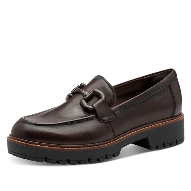 Tamaris Womens Mocca Brown Leather Loafers Slip-On Platform Shoes
