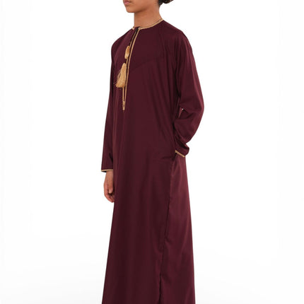 Kids Boys Ramadan Burgundy Red Moroccan Thobe Robe Emirati Eid Jubba- TT-003