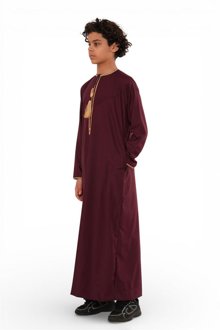 Kids Boys Ramadan Burgundy Red Moroccan Thobe Robe Emirati Eid Jubba- TT-003
