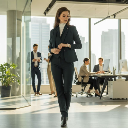 Women's Olive Three Piece Check Tailored Suit - TPW-53