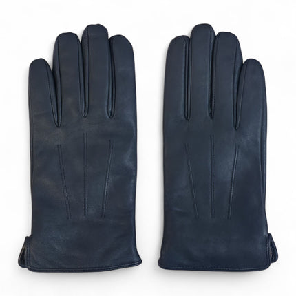 Men’s Navy Blue Italian Leather Warm Wool Lining Winter Gloves - M-LGV-305