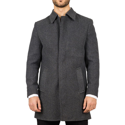 Men's Wool Blend Classic Collar Grey Overcoat