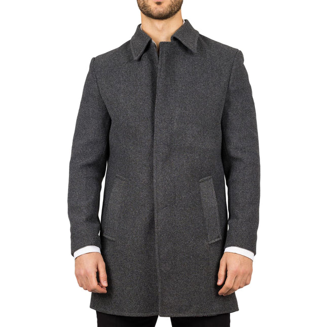 Men's Wool Blend Classic Collar Grey Overcoat
