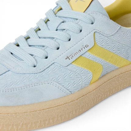 Tamaris Women's Blue Leather Yellow Stripes Trainers Sneaker Shoes