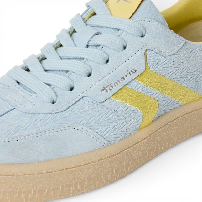 Tamaris Women's Blue Leather Yellow Stripes Trainers Sneaker Shoes