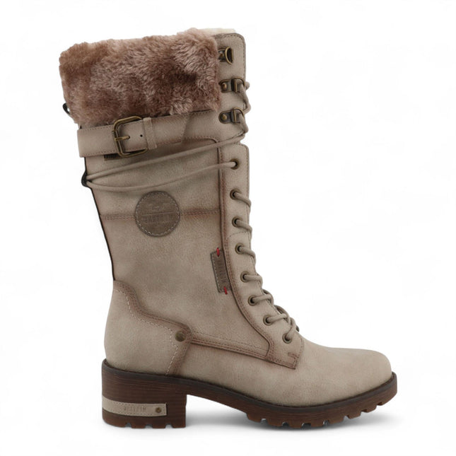 Mustang Women's Off White Mid-Calf Faux Fur Winter Combat Boots