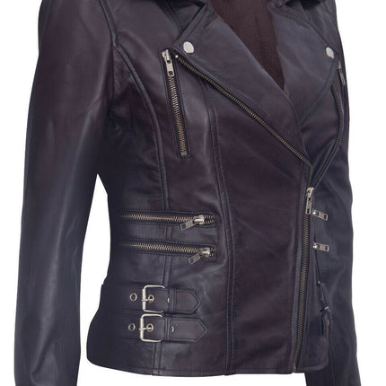 Womens Leather Brando Biker Jacket-Orlando