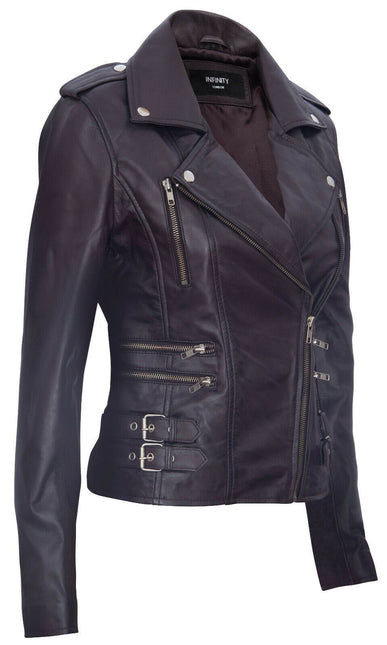 Womens Leather Brando Biker Jacket-Orlando