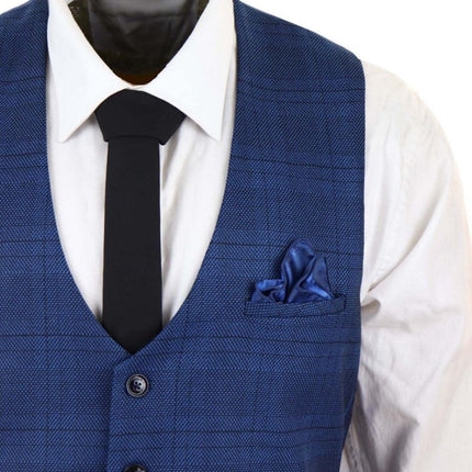 Mens 3 Piece Blue Birdseye Check Classic Suit