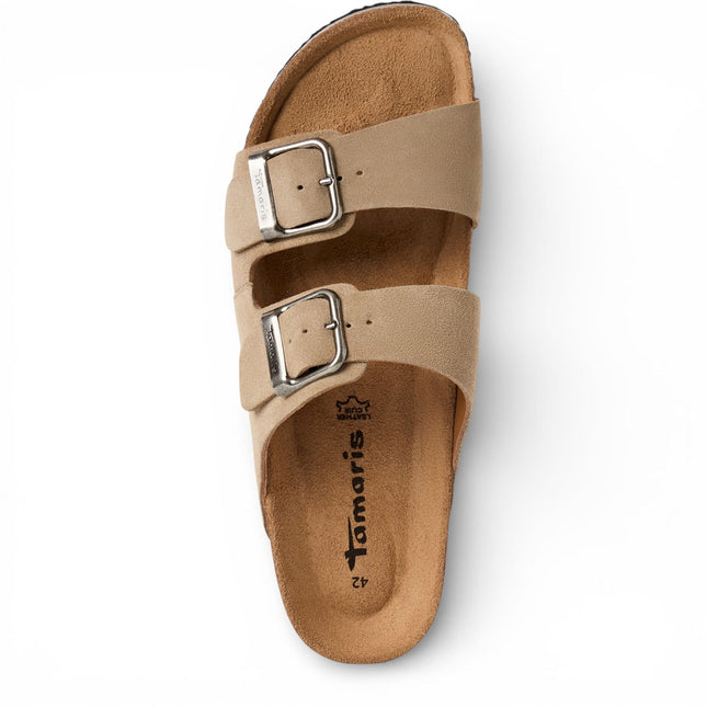 Tamaris Men's Sand Beige Leather Slip-On Footbed Slipper Sandals