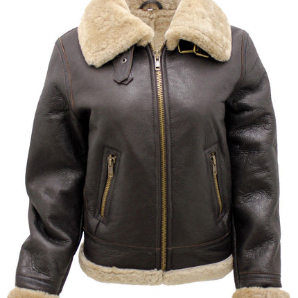 Womens Brown B3 Sheepskin Leather Flying Jacket-Kayseri