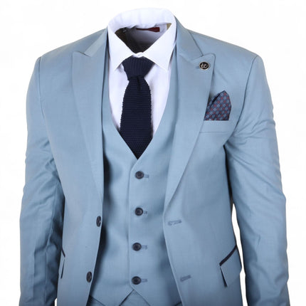 Men's 3 Piece Plain Blue Work Formal Suit