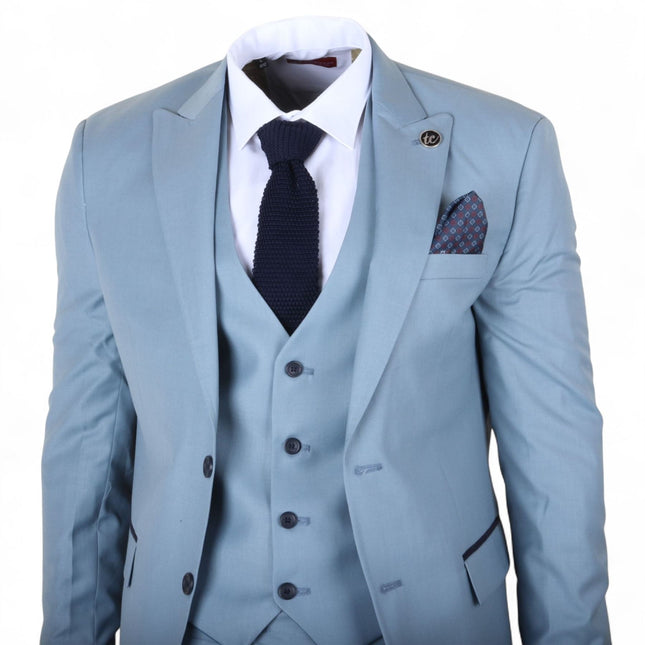 Men's 3 Piece Plain Blue Work Formal Suit