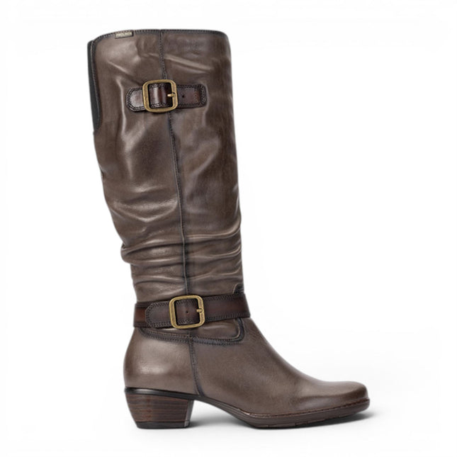 Pikolinos Women's Grey Leather Heel Knee-High Long Boots - Utiel