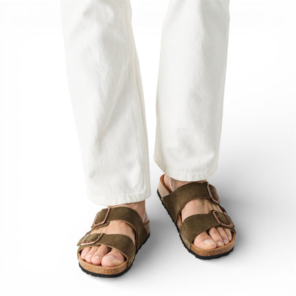 Tamaris Men's Olive Green Leather Slip-On Footbed Slipper Sandals