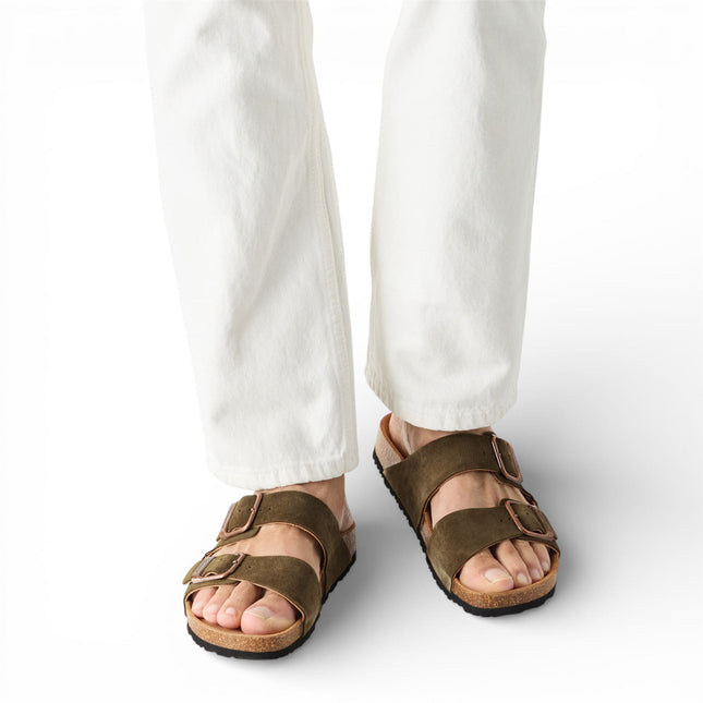 Tamaris Men's Olive Green Leather Slip-On Footbed Slipper Sandals