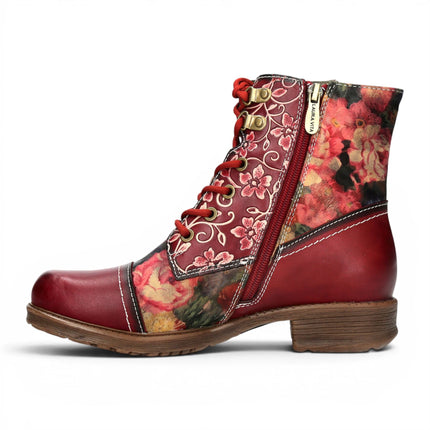 Laura Vita Women's Red Floral Victorian Leather Lace-up Ankle Boots - Anitao - 11