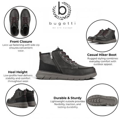 Bugatti Men's Grey Leather Lace-up Casual Ankle Boots - Pulau